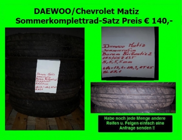 Daewoo Chevrolet MatizStahlfelgen Sommer Komplettrad 155 65R13T