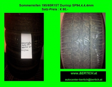 Sommerreifen Satz  195/65R15T Dunlop SP9 4,4,4,4mm