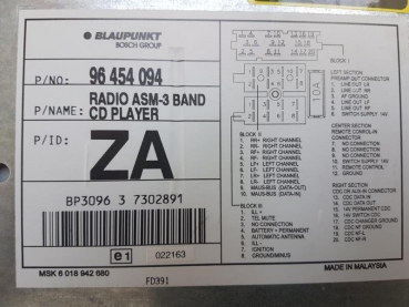 Original CD Radio Blaupunkt Daewoo Kalos