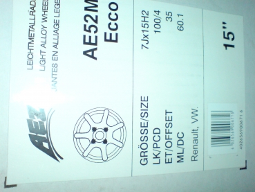 Preview: Alufelgen 7x15 4x100 ET35 Ecco 7x15 4x100 ET35 VW,Opel, Daewoo,Renault GP NEU