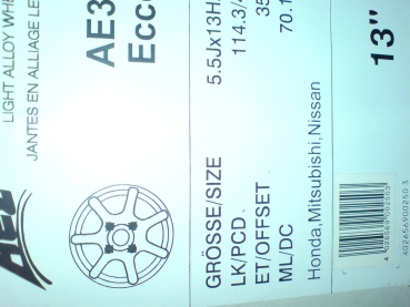 Preview: Alufelgen 13 Zoll 5,5x13 4x114,3 ET 35 Ecco Honda,Daewoo,Mitsubishi,Nissan