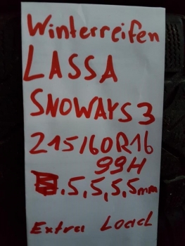 Preview: 215/60R16 99XL Winterreifen Lassa Snoway S3 5,5,5,5mm