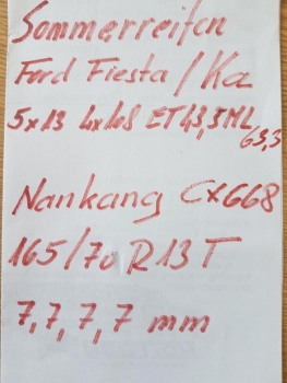 Preview: Ford Fiesta / Ka Sommerreifen Kompletträder 165/70R13T Nankang CX668