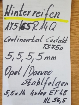 Daewoo/Chevrolet, Opel Winterreifen Kompletträder 175/65R14Q