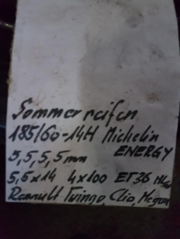 Preview: Renault Twingo, Clio, Megane Sommerreifen Kompletträder 185/60R14T Micheline Energy