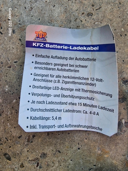 Batterieladekabel von Auto zu Auto