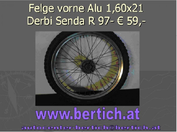 Felge vorne Alu 1,60x21 Derbi Senda R 97- gebraucht