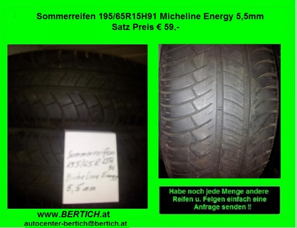 Sommerreifen 195/65R15H91 Micheline Energy 5,5 mm