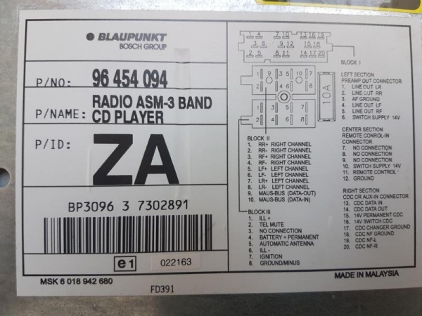 Original CD Radio Blaupunkt Daewoo Kalos